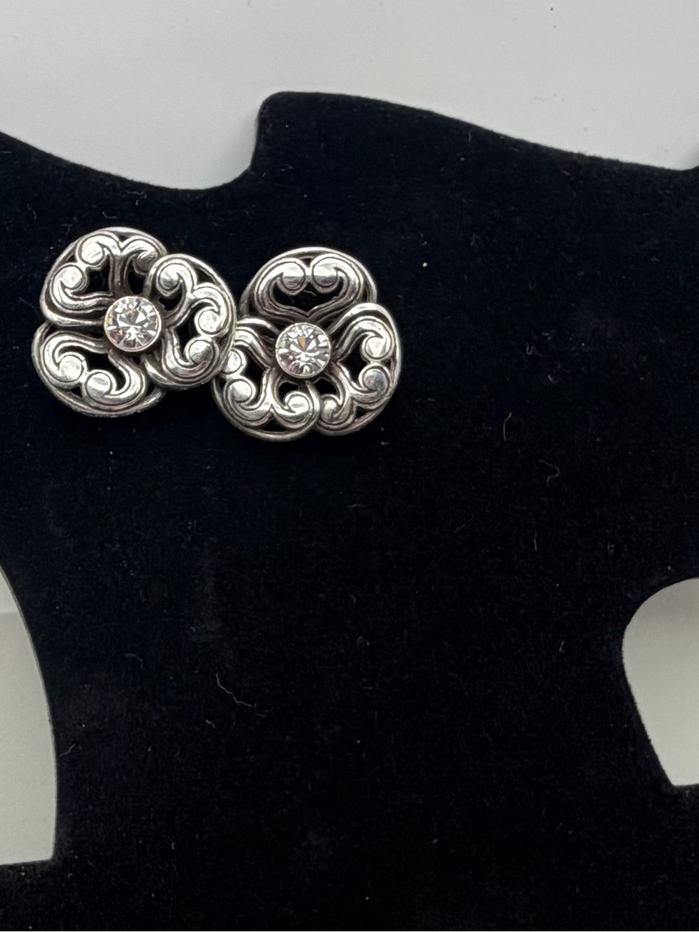 Brighton Serene Rose Scroll Stud Earrings with Clear Crystal
